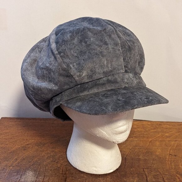 Vintage Microsuede Fiddler Cap Hat Newsboy Cadet Pageboy Grey Elastic Back Y2K - Picture 5 of 9
